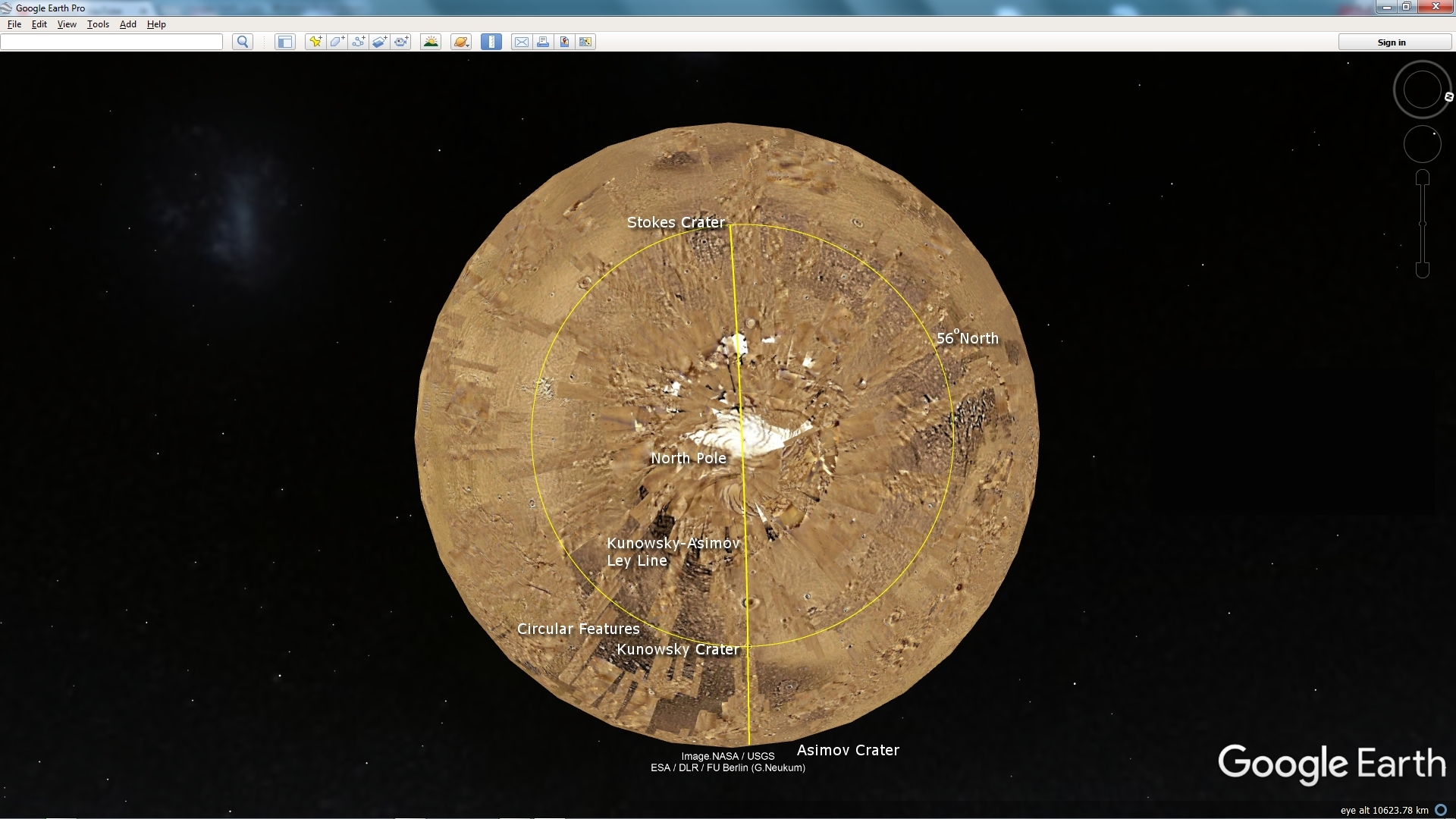 Circular Features at the same Latitude as Kunowsky Crater, namely 56 degrees North