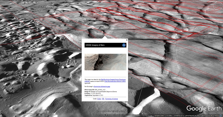 Google Earth Mars Elevated View with NASA Description
