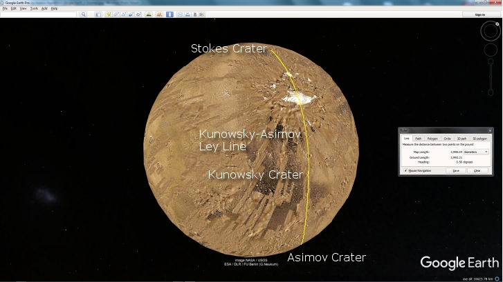 Stokes Crater on the Kunowsky-Asimov Ley Line