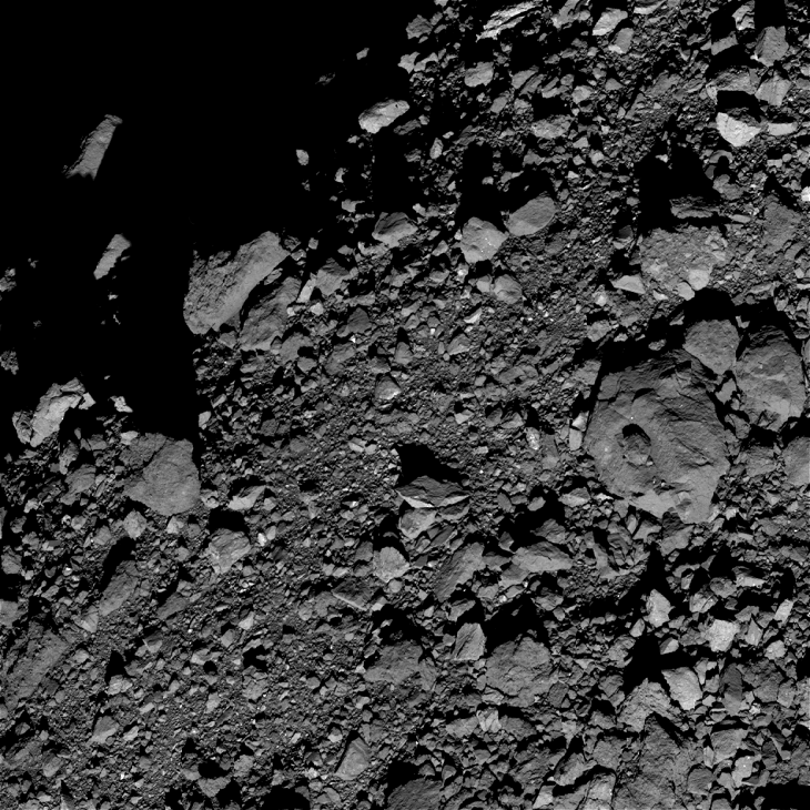 Bennu Asteroid: Large object with small feature on its center - Click for original image at 1:1 scale