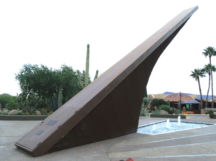 The 1959 Carefree sundial in Carefree, Arizona has a 62-foot (19 m) gnomon, possibly the largest sundial in the United States. Source: https://en.wikipedia.org/wiki/Sundial (click for larger image)