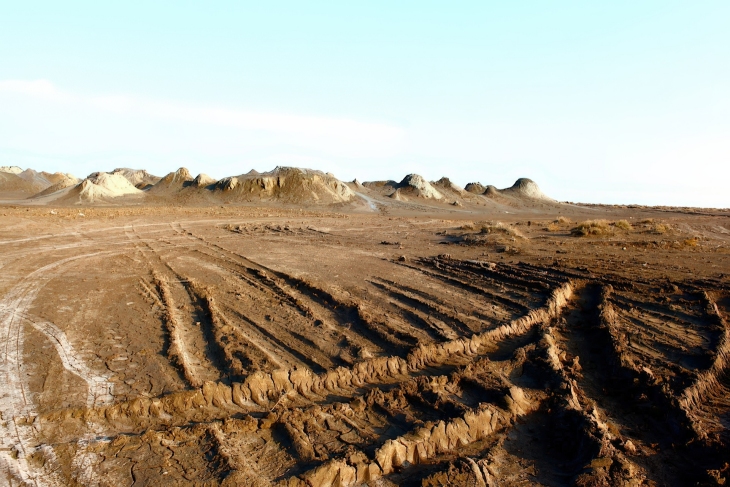 Mud volcanos we find at Gobustan, South of Bakuhere on Earth (click for larger image)