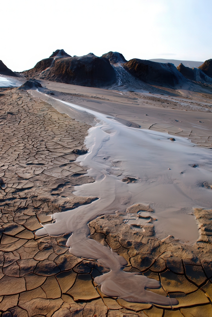 Mud volcanos we find at Gobustan, South of Bakuhere on Earth (click for larger image)