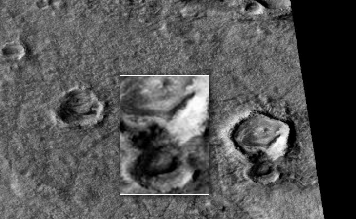 Disc-like craft and triangular craft on Martian surface
