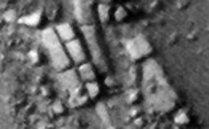 Rows of rectangular megalithic blocks, note the geometry in the four smaller blocks next to the two larger blocks
