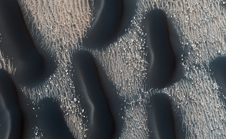 Proctor Dune Field on Mars from the colour portion of this HiRISE photograph (click for larger image)