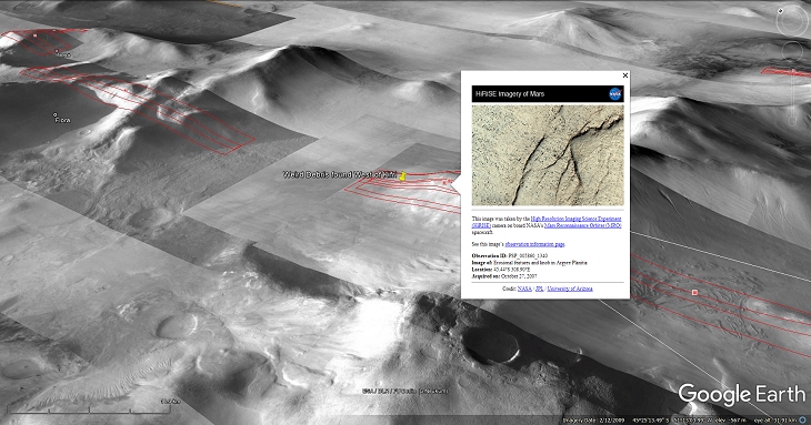 Google Earth Mars Elevated View with NASA Description